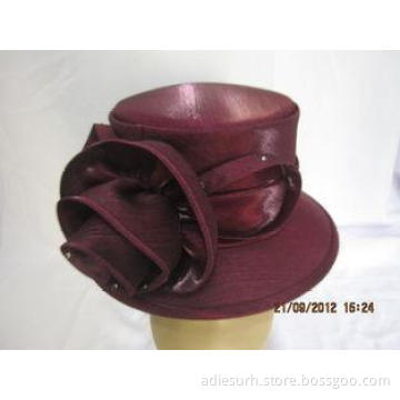 Classic Burgundy Color Church Ladies Hats With Bow , Reinst
